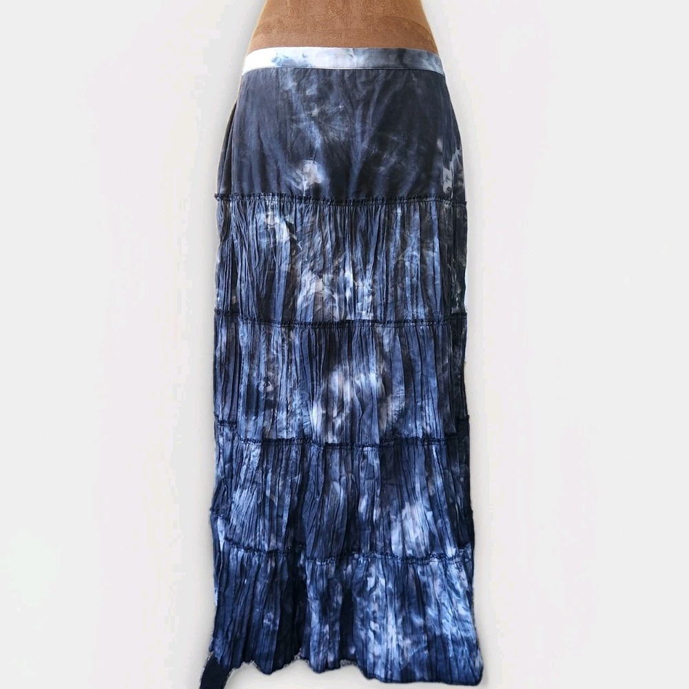 Tiered Tie Dye Skirt Boho‎ Black Gray  Whimsigoth Size Medium Maxi Lightweight